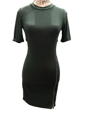 DAVI & DANI Forest Green Short Sleeve Bodycon Mini Dress with Side Zip